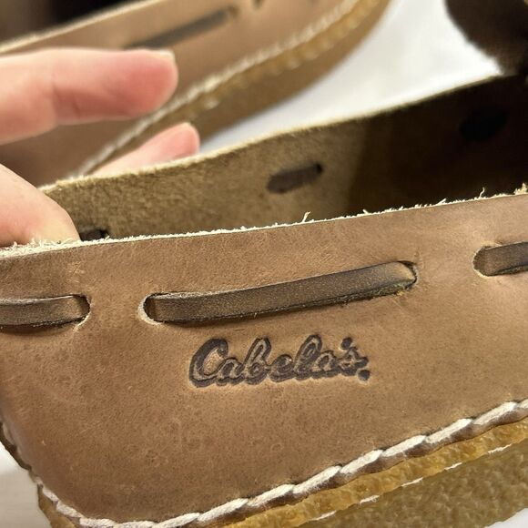 Cabelas Vintage Leather Camp Moccasin Mens 7.5 Slip on Loafers Brown Brazil